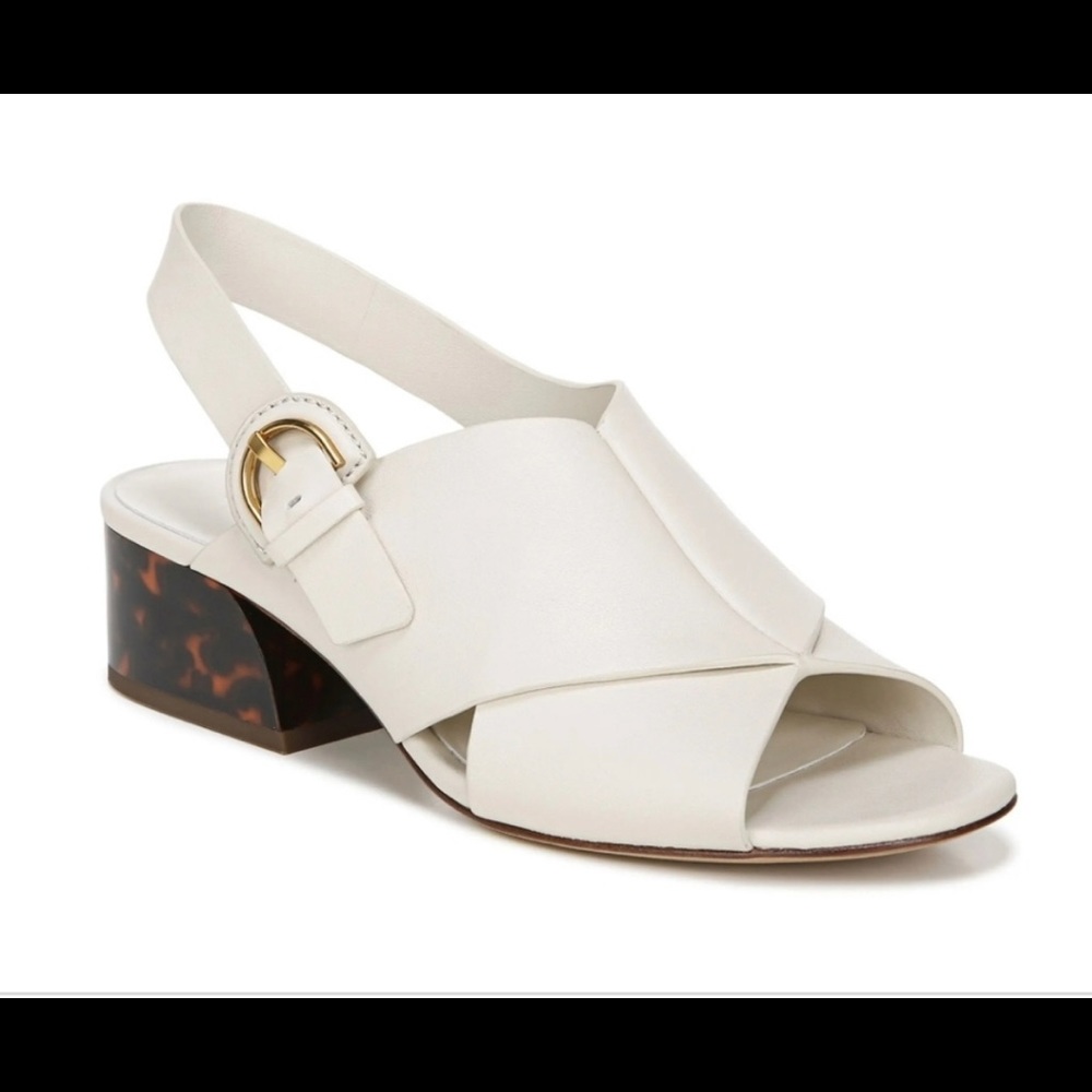 Vince Jetta Sandal Flax Leather Tortoise Chunky Heel Open Toe Slingback
